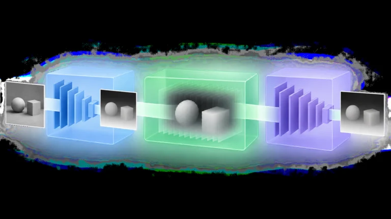 ROS 2の深度画像推論ノードが、GPU上の共有CUDAバッファを介してデータを次のノードへ直接渡す仕組みを示した編集イラスト