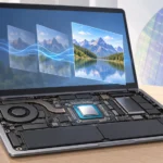 Intel 18A採用のモバイルCPUを載せたノートPCと、端末内AI処理のイメージ