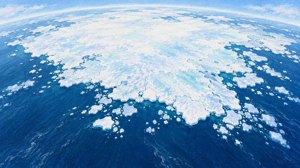 衛星観測の対象となる北極海の海氷と、外洋に接する海氷縁の広がりを描いた編集イラスト