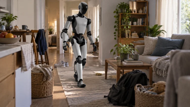 物が置かれた住宅内を歩行する人型ロボット
